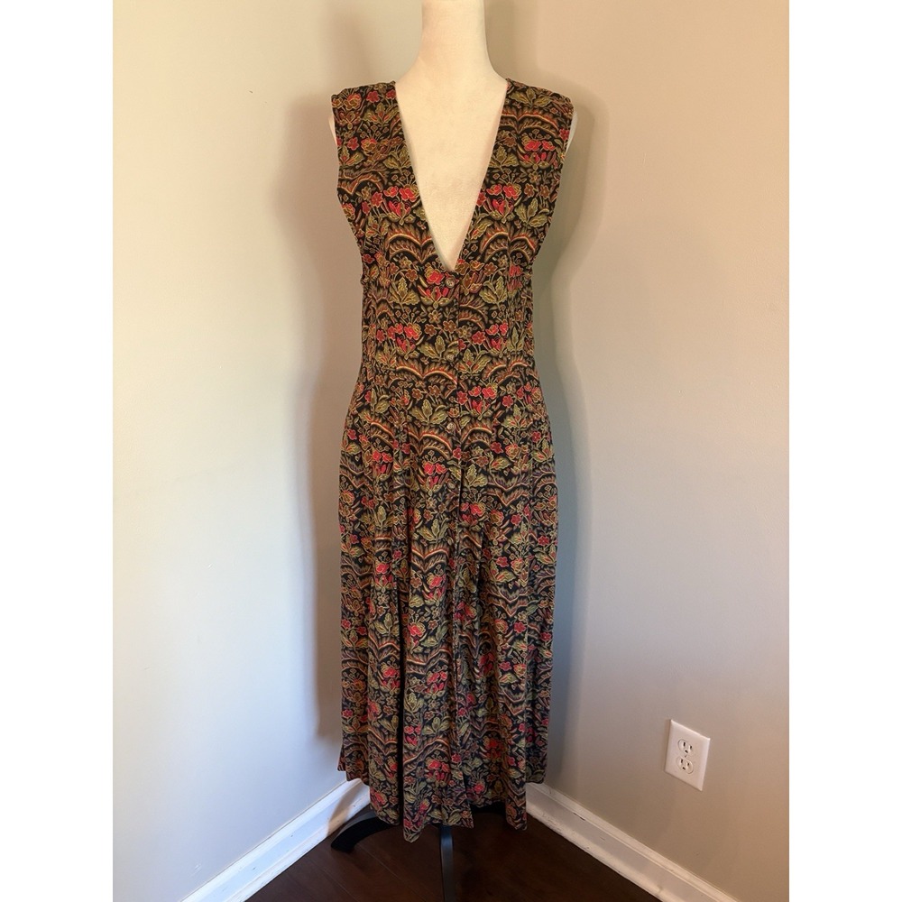 VTG Cambridge Dry Goods Floral Pinafore Maxi Dress 90's Cottagecore Prairie Sz 8